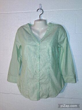 Riders by Lee Easy Care Womens Small Green White Button Up Shirt Lightweight Top